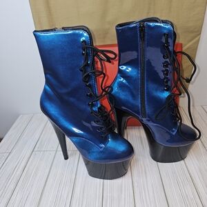 Pleaser Adore 7" Platform Blue-Purple/Blk Heel Booties Size 9